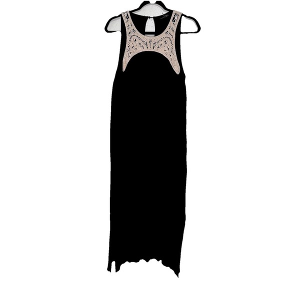 Suzanne Betro Women 1X‎ Dress Maxi Crochet Lace Bosom Casual Navy Flowy Lined - Picture 1 of 6